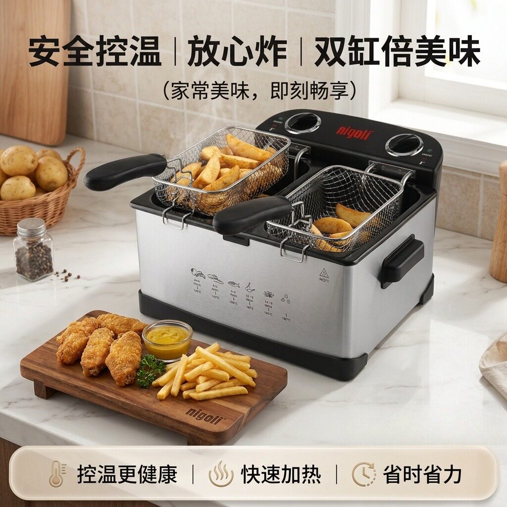 艾格丽恒温油炸锅商用家用大容量台式电炸锅单双缸省油炸油锅炸炉
