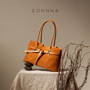 Zornna2025新款撞色设计单肩包时尚百搭复古手提包大容量托特包