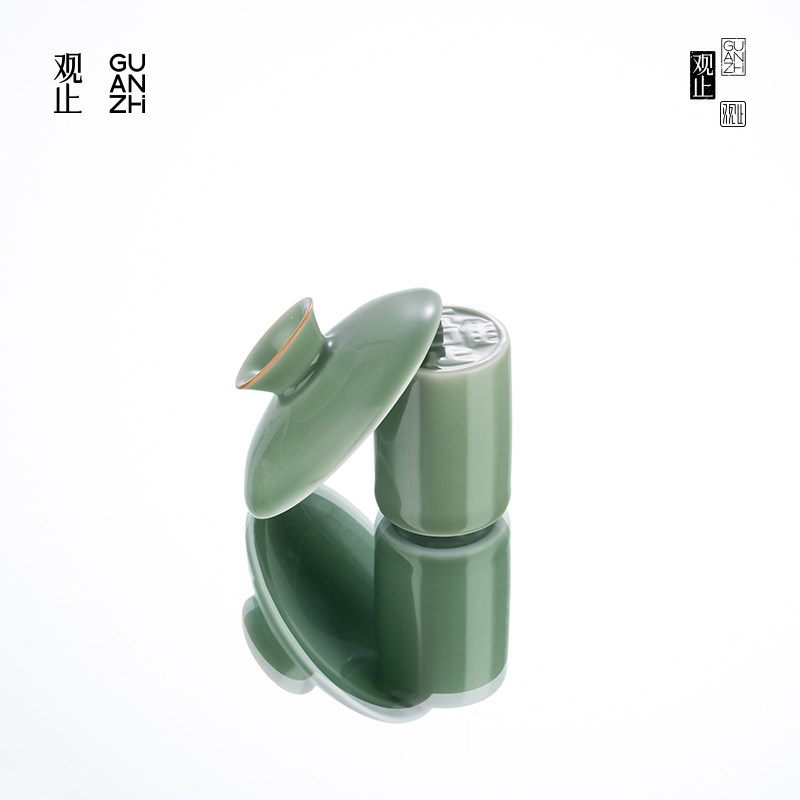 观止梅子青盖置陶瓷中式茶道配件
