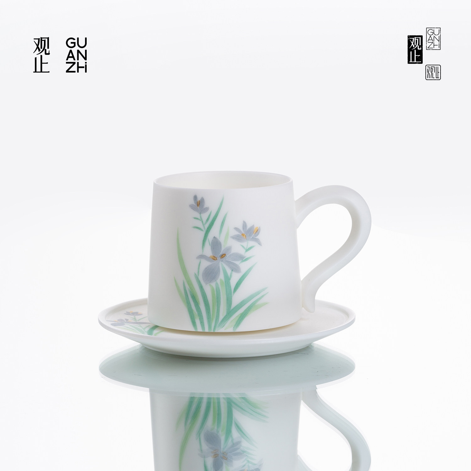 观止手绘鸢尾花陶瓷咖啡杯礼盒