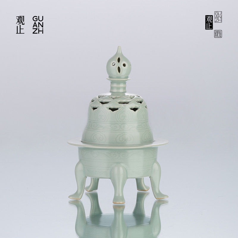 观止天青汝窑香炉中式仿宋香炉家用室内香薰炉陶瓷熏香炉茶桌摆件,餐饮具,茶道/香炉,淘宝优惠券,粉丝福利购,淘宝优惠卷