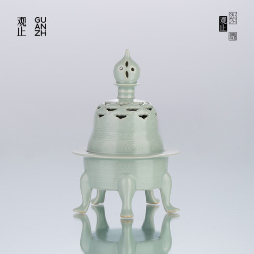 观止天青汝窑中式仿宋香炉