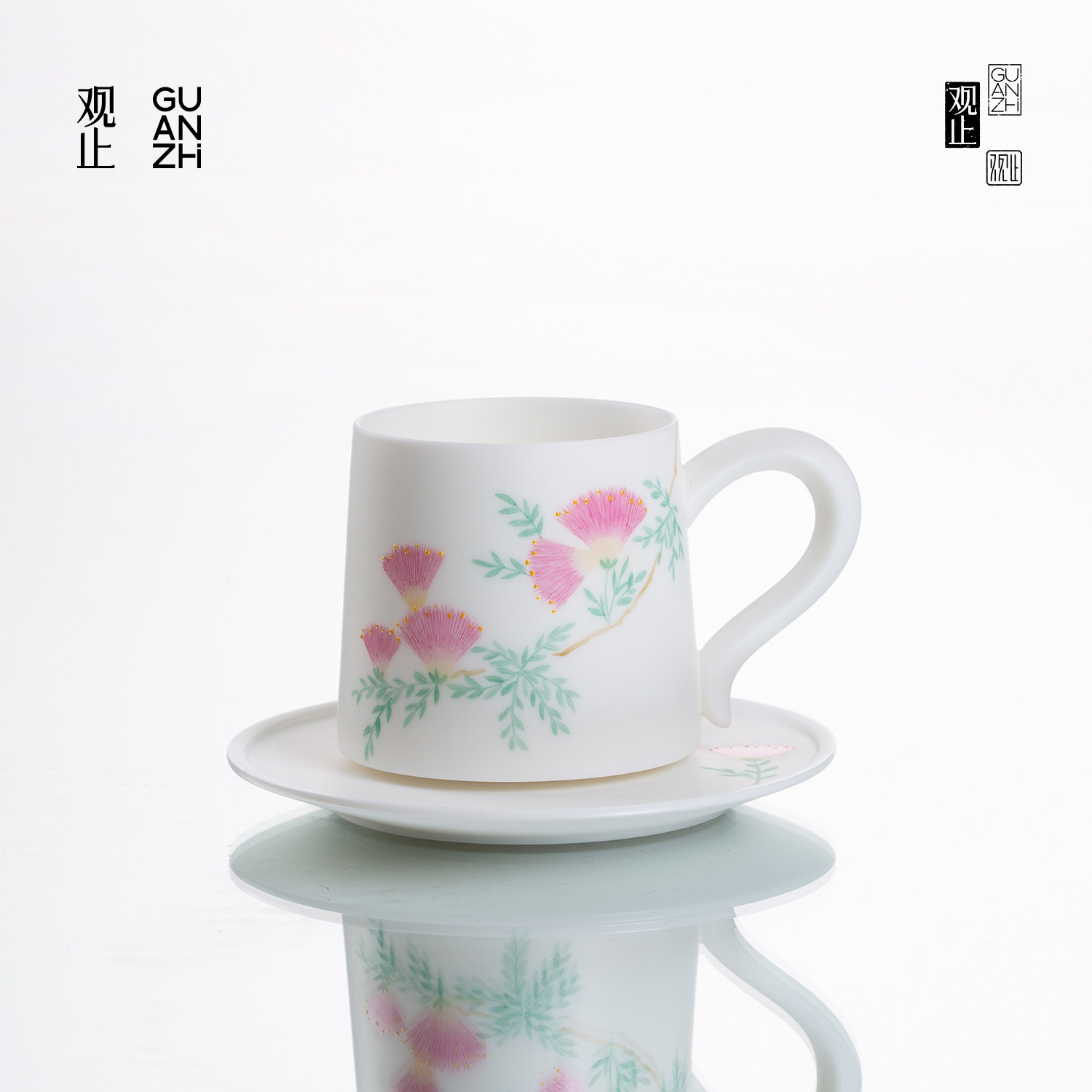 观止手绘合欢花咖啡杯套装送礼