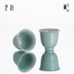 观止天青汝窑茶杯家用品茗杯开片可养功夫茶具主人杯中式简约茶盏