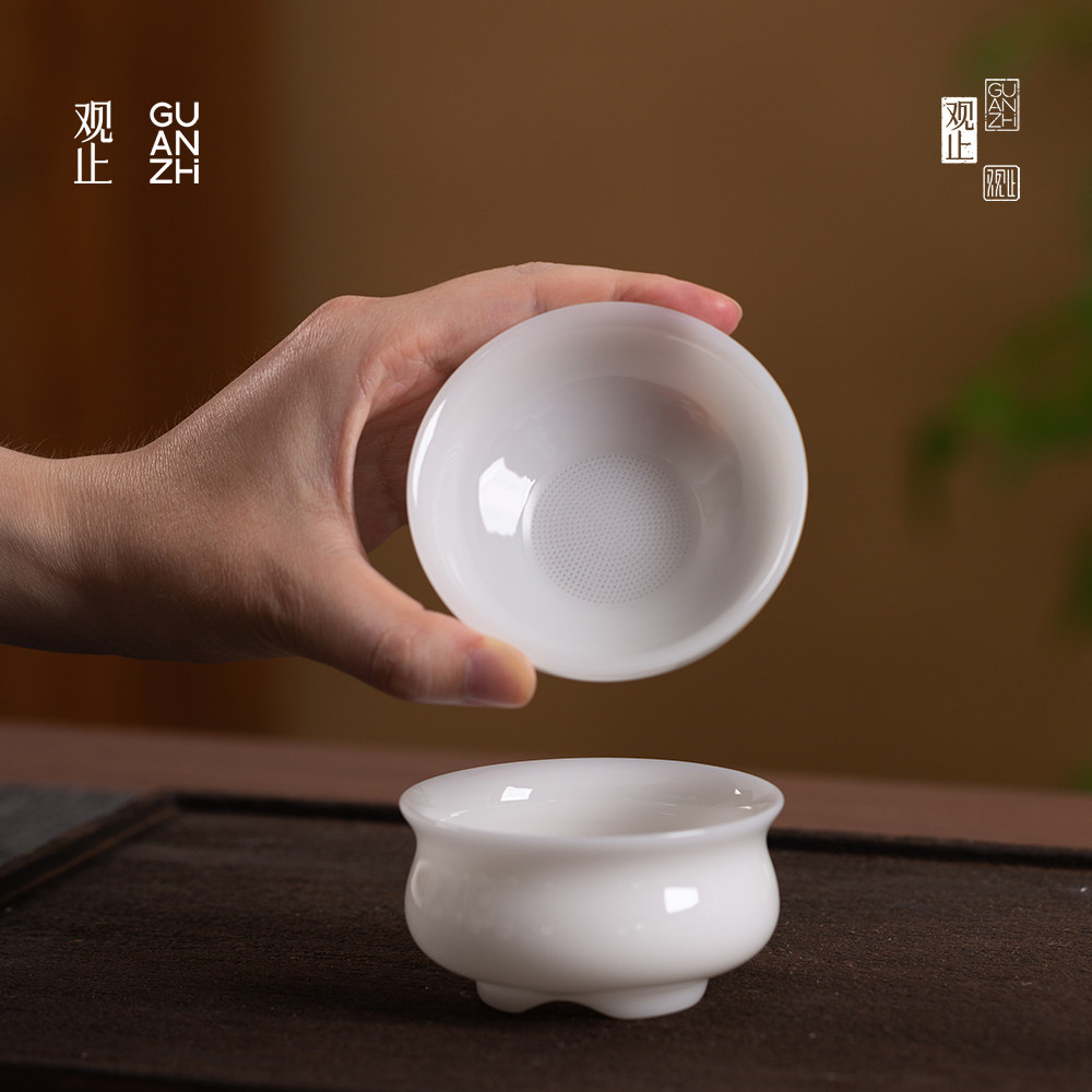 观止冰种玉瓷茶滤高档家用茶隔