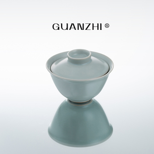 观止天青汝窑盖碗茶杯家用泡茶高档陶瓷泡茶碗仿古汝瓷天青色茶器