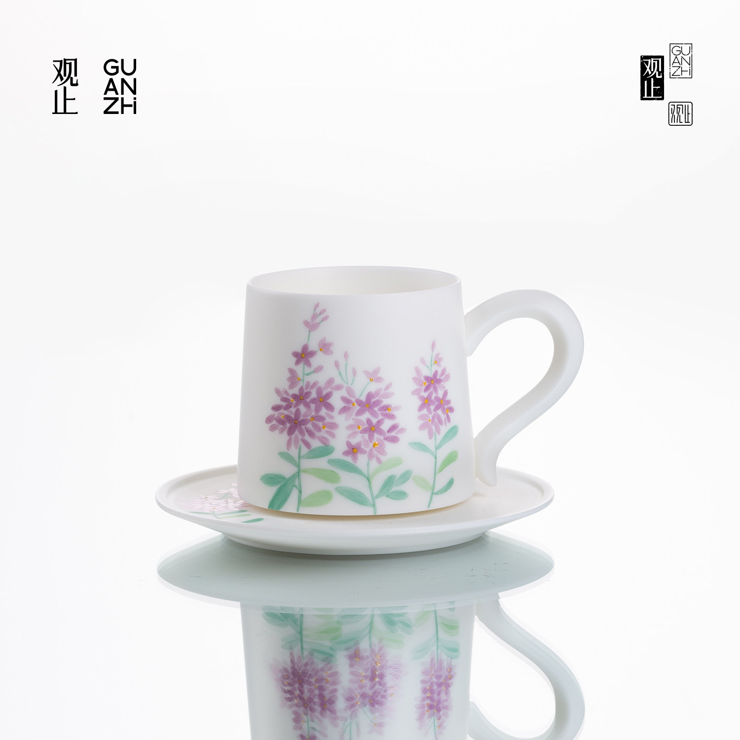 观止手绘丁香花咖啡杯套装礼物