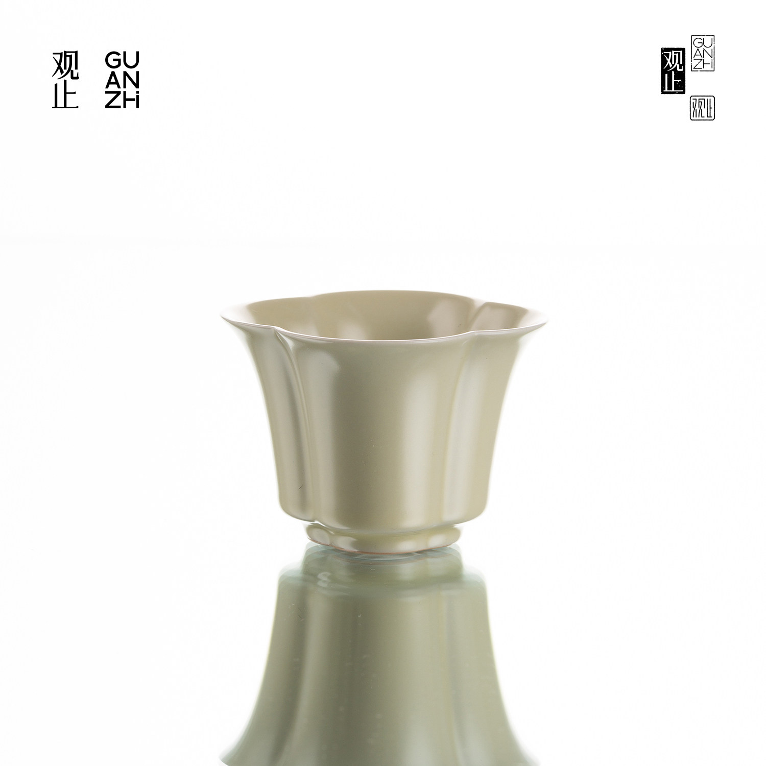 观止米黄汝窑花口主人杯茶杯