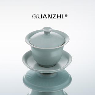 观止天青色汝窑盖碗茶杯家用高档陶瓷泡茶碗功夫茶具三才盖碗茶碗