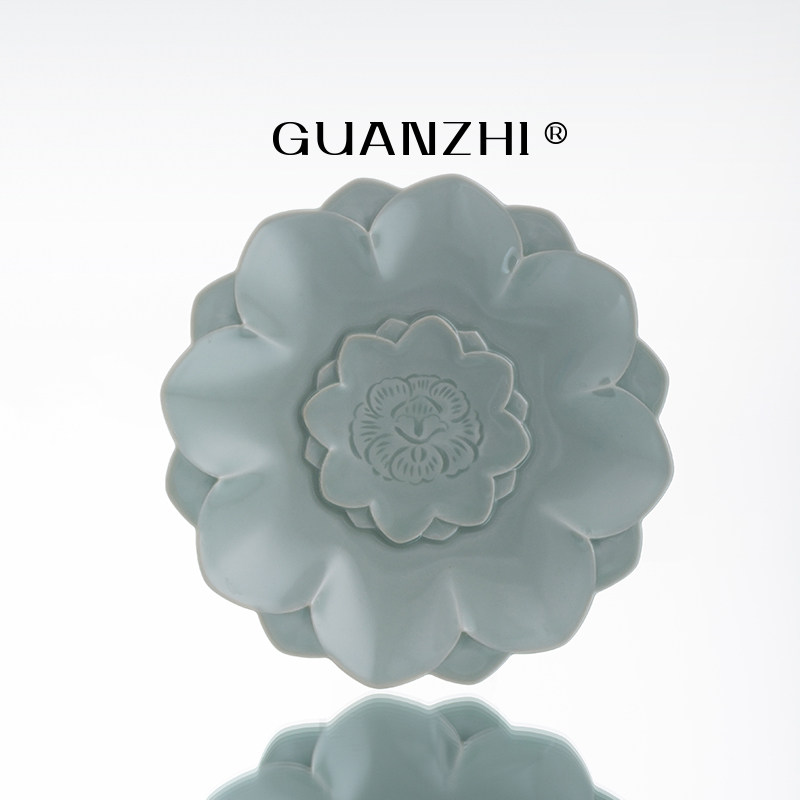 观止 汝窑壶承家用茶托盘茶道配件中式花朵茶点盘青瓷餐具点心盘