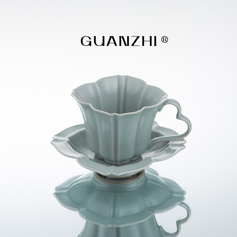 观止天青色汝窑咖啡杯高档陶瓷水杯办公室办公杯茶杯子釉面不开片