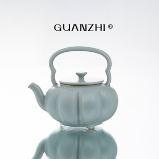 观止天青汝窑茶壶提梁壶家用高档陶瓷单壶泡茶壶仿古汝瓷茶具茶器