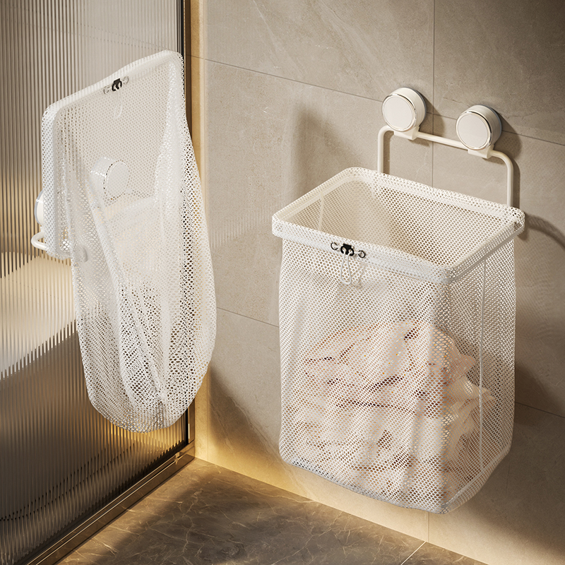 化妆室脏衣篓吸盘家用脏衣服收纳筐浴室壁挂式可折叠脏衣篮洗衣袋