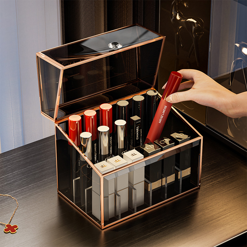 玻璃口红收纳盒桌面化妆品置物架轻奢多格口红盒护肤品唇釉整理盒
