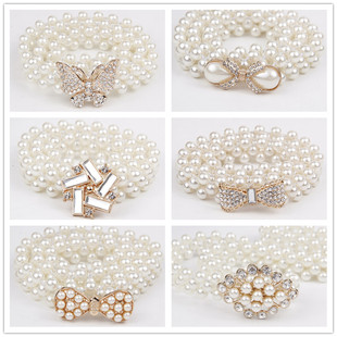 饰连衣裙子细腰封腰饰 水钻珍珠装 新款 弹力腰链女百搭珍珠腰带时尚