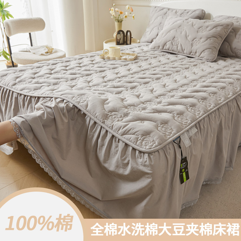 新款2024夏季纯棉床盖床裙款单件全棉防尘床单床垫防滑三件套床罩,床上用品,床裙,淘宝优惠券,粉丝福利购,淘宝优惠卷