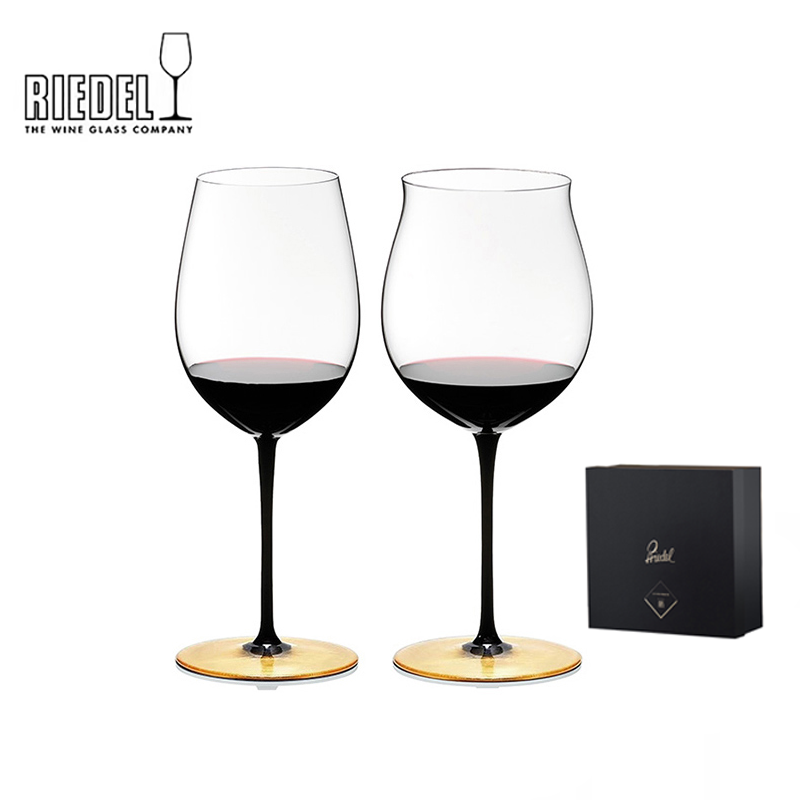 RIEDEL黑领结金箔底红酒杯套装轻奢高级感家用水晶高脚杯高档礼盒