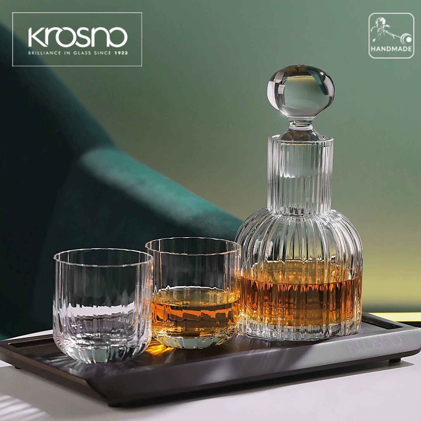 KROSNO波兰进口轻奢高档手工威士忌杯酒樽套装家用创意棱纹洋酒瓶