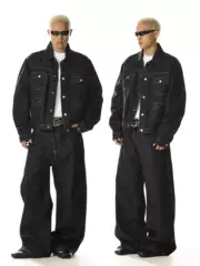 American retro design original color denim jacket loose and versatile shoulder pocket cleanfit jacket top for men