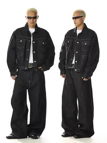 American retro design original color denim jacket loose and versatile shoulder pocket cleanfit jacket top for men
