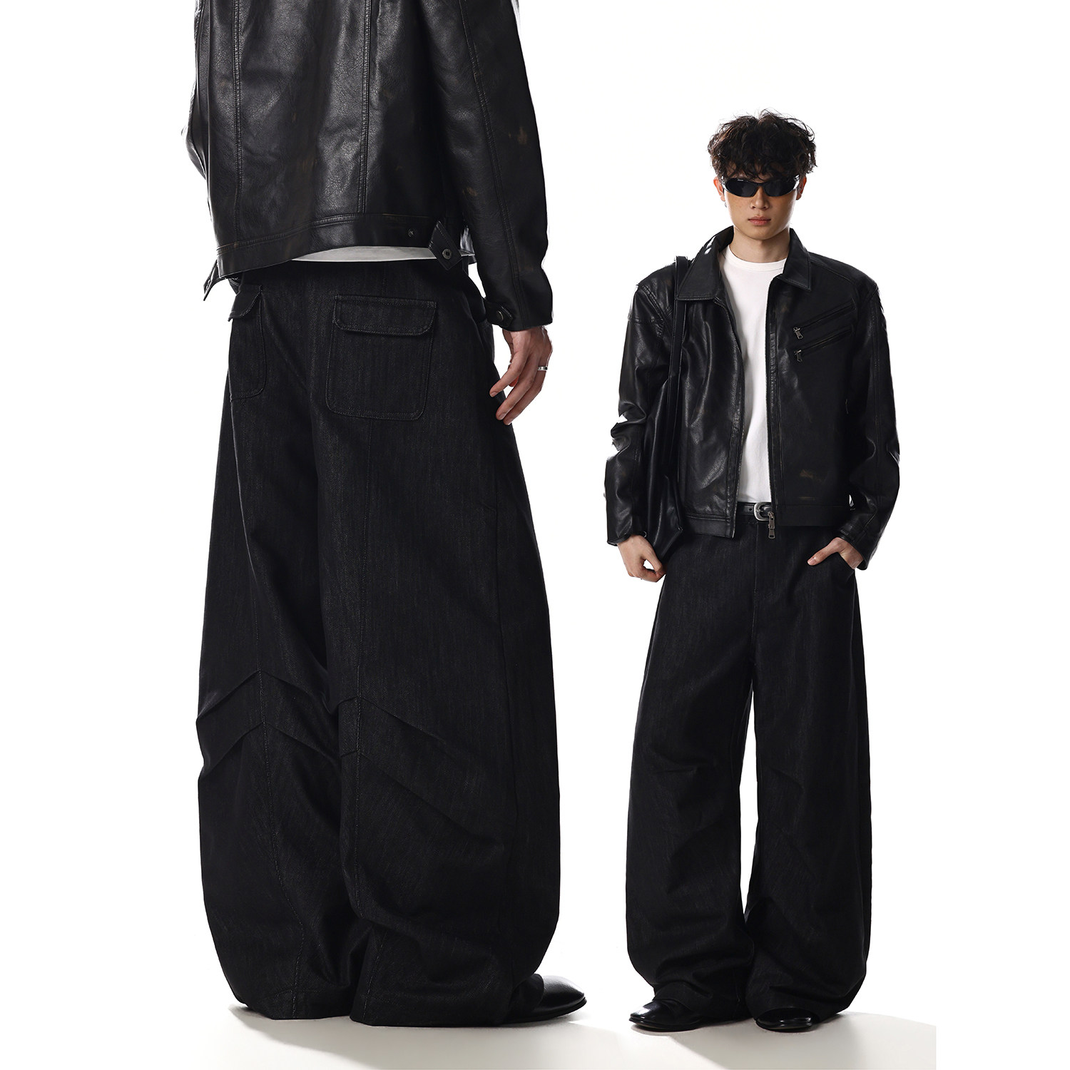 美式复古水洗做旧牛仔裤男女秋季新款宽松休闲显瘦拖地阔腿长裤潮