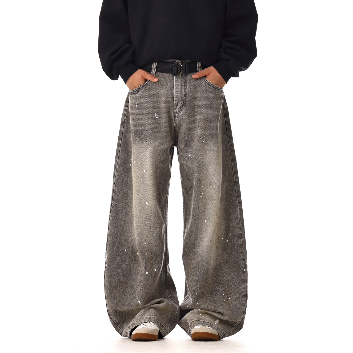 复古水洗做旧泼墨牛仔裤男女潮牌高级感美式街头情侣宽松休闲裤子