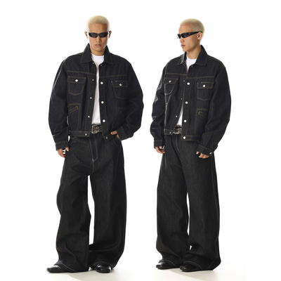 美式复古设计感原色牛仔外套