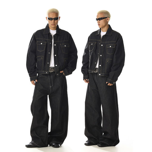 美式复古设计感原色牛仔外套