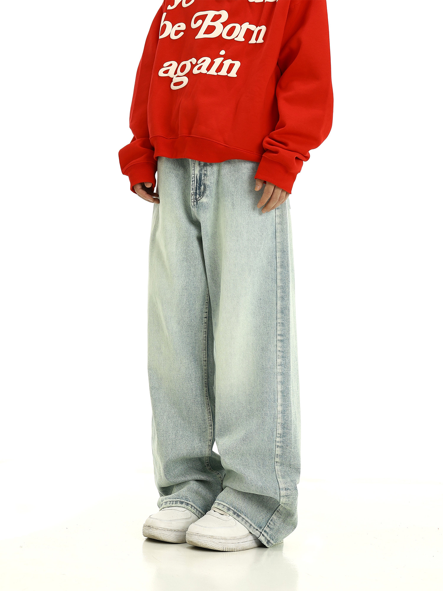 AMERICAN STYLE VINTAGE WASHED DISTRESSED JEANS MENS AUTUMN AND WINTER HIGH STREET LOOSE STRAIGHT LEG WIDE LEG PANTS COUPLE CASUAL LONG PANTS