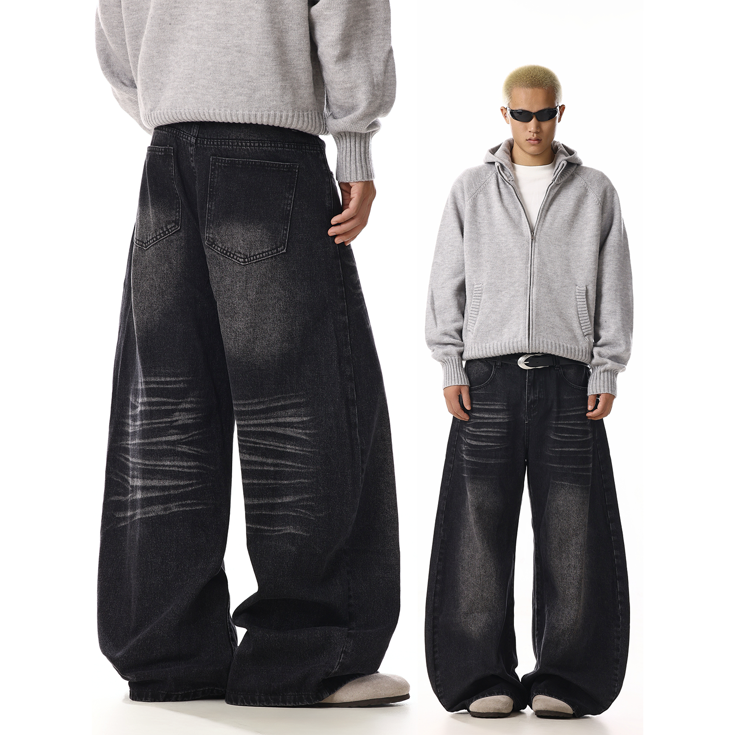 美式复古水洗做旧猫须弯刀牛仔裤男秋季新款设计感小众休闲阔腿裤,男装,牛仔裤,淘宝优惠券,粉丝福利购,淘宝优惠卷