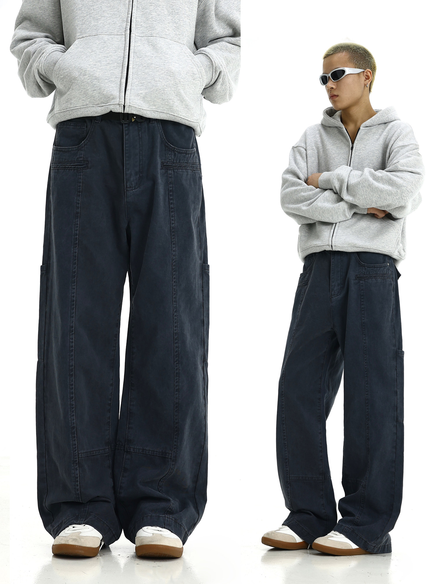 AMERICAN WASH VIBE STRAIGHT CARGO PANTS FOR MEN AND WOMEN COUPLES HIGH STREET RETRO DISTRESSED LOOSE WIDE-LEG SLIM SLACKS