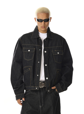 美式复古设计感原色牛仔外套宽松百搭正肩口袋cleanfit夹克上衣男