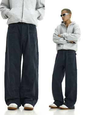 美式水洗vibe直筒工装裤男女情侣高街复古做旧宽松阔腿显瘦休闲裤