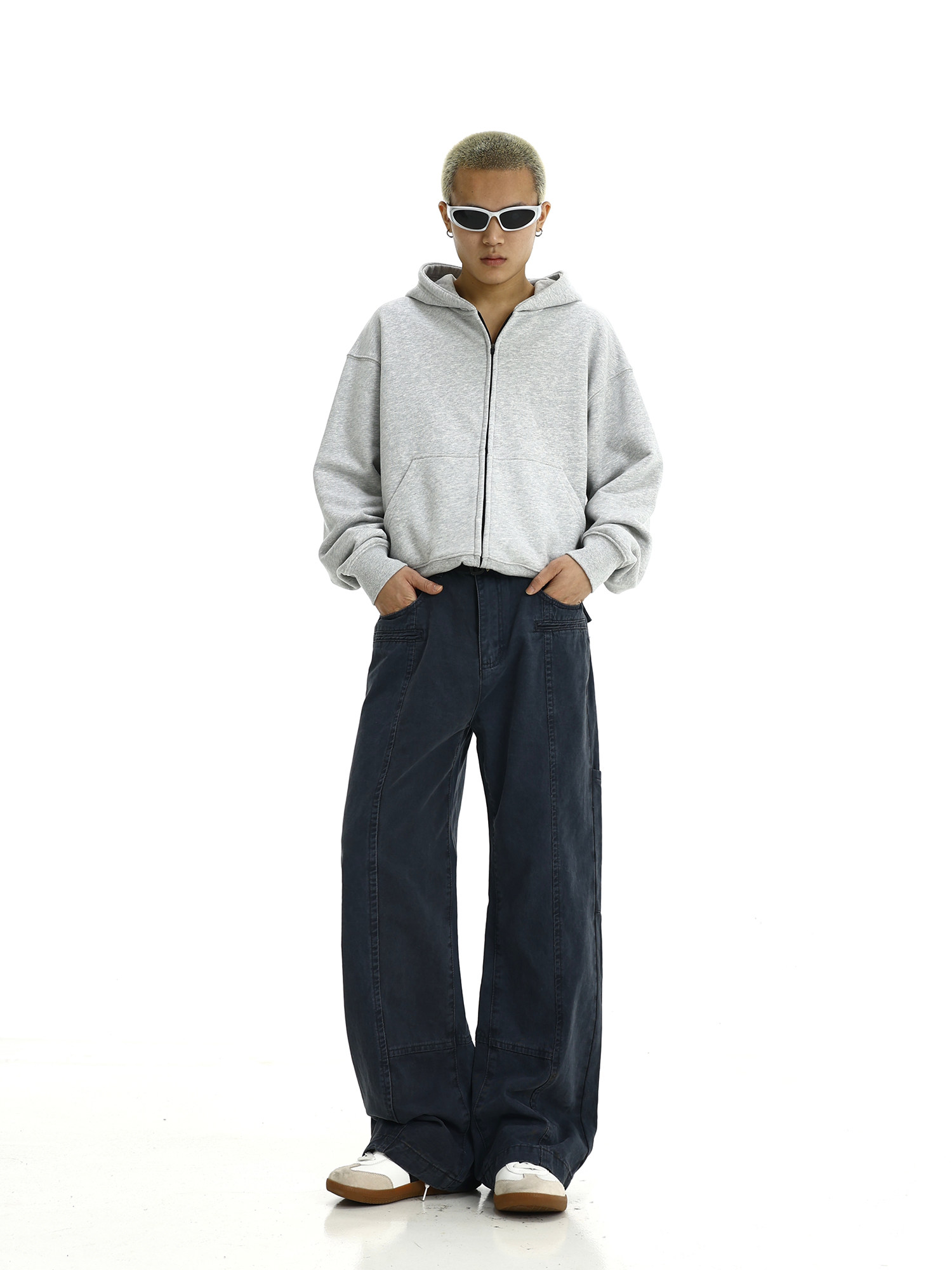 AMERICAN WASH VIBE STRAIGHT CARGO PANTS FOR MEN AND WOMEN COUPLES HIGH STREET RETRO DISTRESSED LOOSE WIDE-LEG SLIM SLACKS