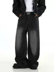 American Retro Washed Jeans for Men, Niche Design, Street Style, Couple's Loose Fit, Versatile Straight-Leg Casual Wide-Leg Pants