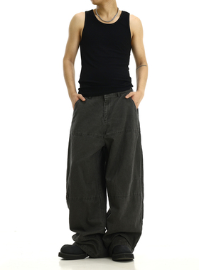 复古军绿色工装休闲裤男女美式街头潮牌高级感宽松直筒工装阔腿裤