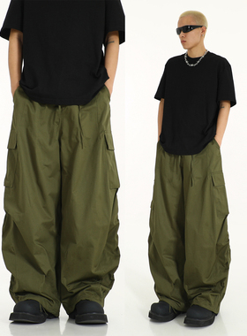 美式复古工装裤hiphop嘻哈伞兵裤男高级感宽松百搭阔腿拖地休闲裤