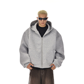 高街加厚宽松保暖拉链开衫 美式 boxy重磅廓形连帽卫衣男女冬季 外套