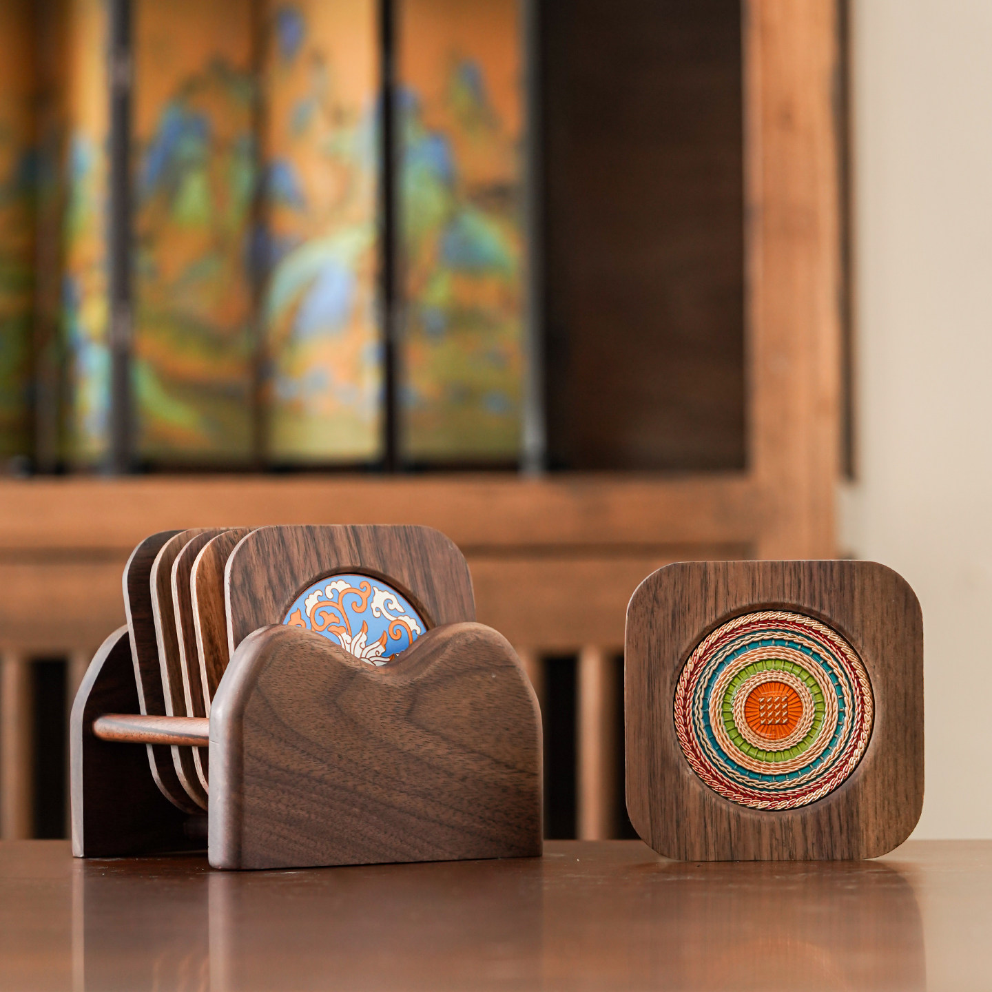 晟窑胡桃木四方茶杯垫珐琅彩实木隔热垫杯托防烫高档功夫茶具配件,餐饮具,杯垫,淘宝优惠券,粉丝福利购,淘宝优惠卷