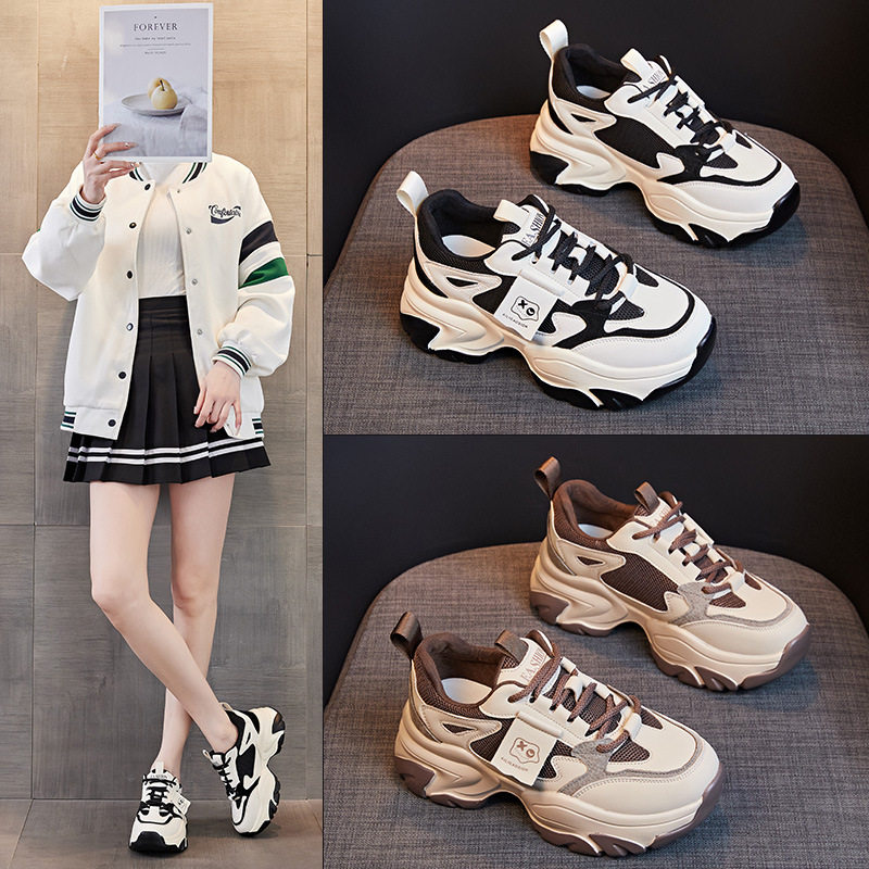 真皮网面老爹鞋女2025新款女鞋厚底轻便休闲鞋百搭运动鞋,女鞋,时尚休闲鞋,淘宝优惠券,粉丝福利购,淘宝优惠卷