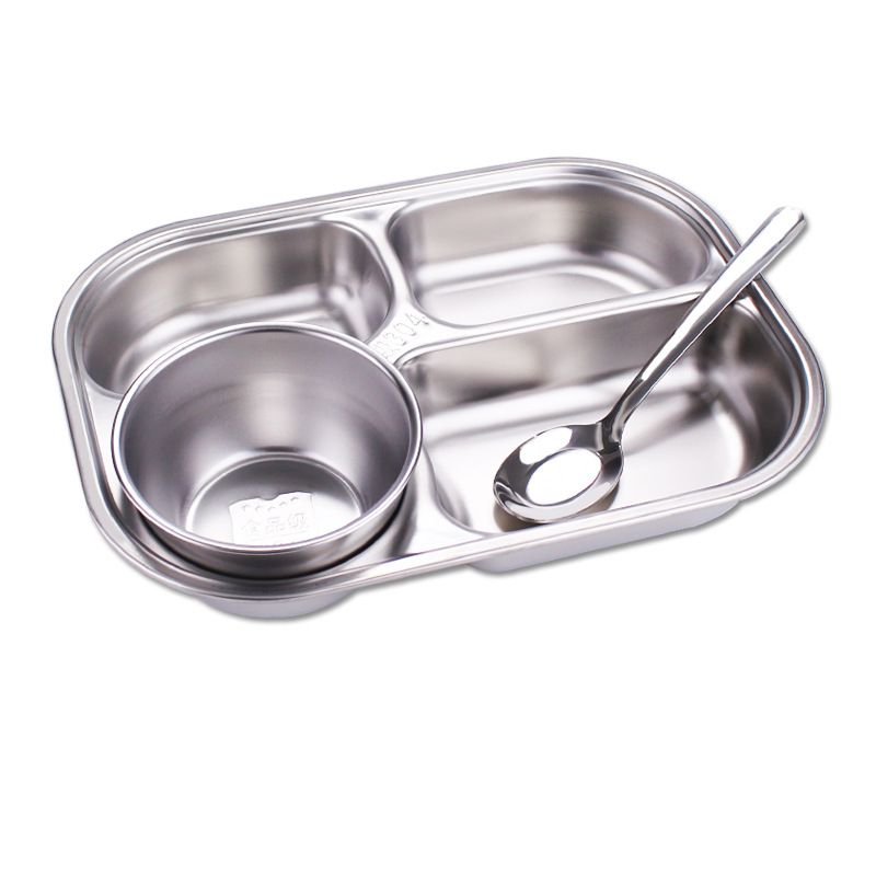 304不锈钢分格餐盘四格餐盘学生儿童幼儿园餐具食堂饭堂套装