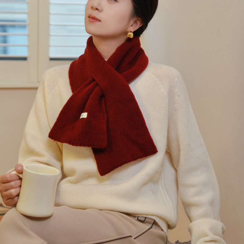 【宫佩Cocoa小苏】纯色羊毛围巾女冬韩版百搭保暖交叉毛线围脖套