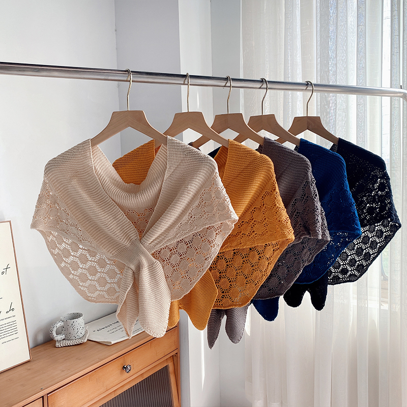 鱼尾纹小披肩女旗袍外搭夏季配裙子薄款护颈椎空调房针织圆角护肩