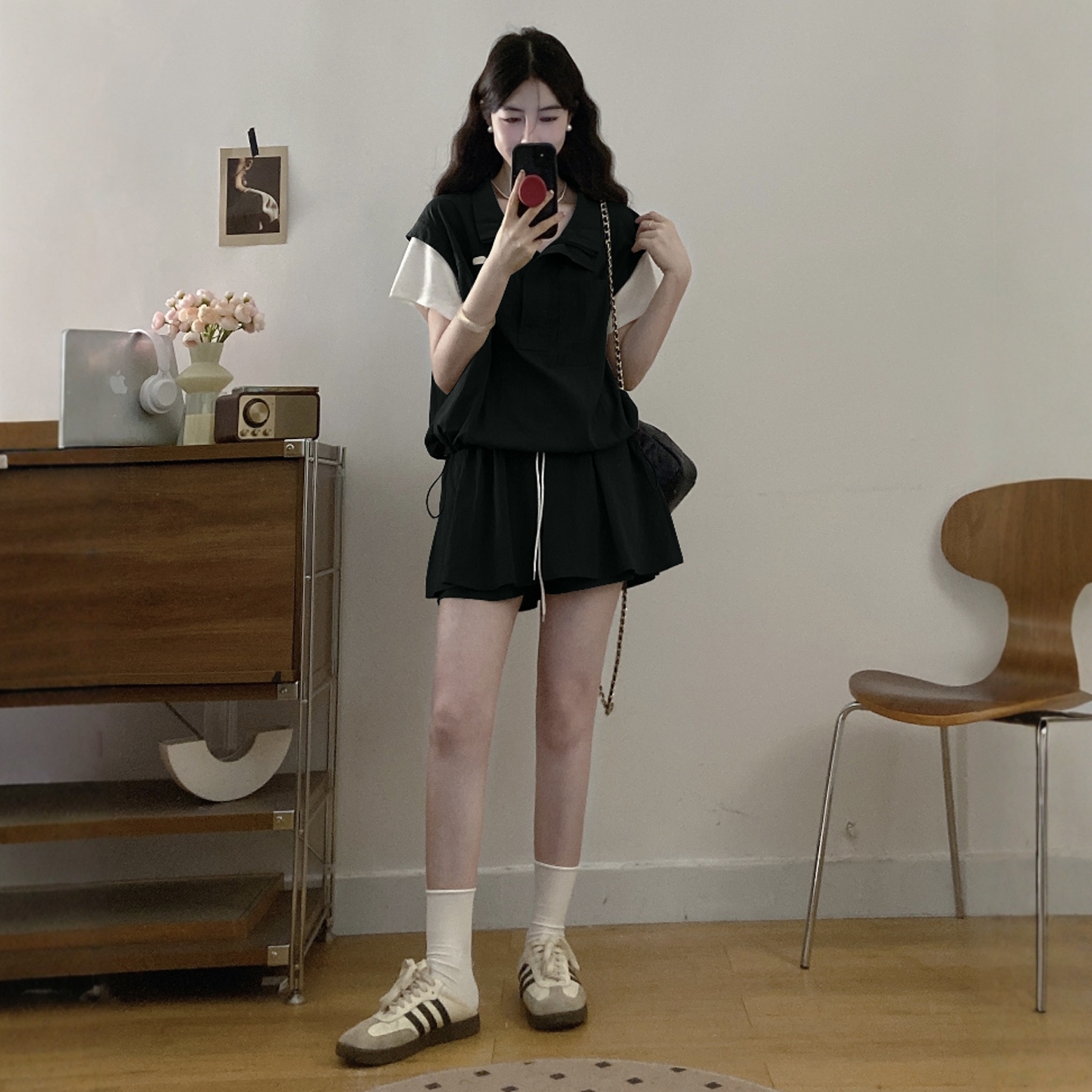 时尚休闲运动套装女夏装大码微胖mm显瘦短袖T恤上衣短裙裤两件套