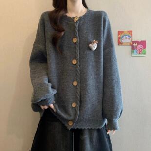 上衣 胖mm遮肚洋气减龄针织开衫 宽松慵懒风毛衣外套女秋冬新款 大码