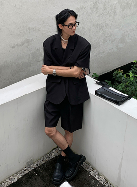 ZINGUP 宽松休闲黑色西装外套 复古轻奢感西装+西裤两件套