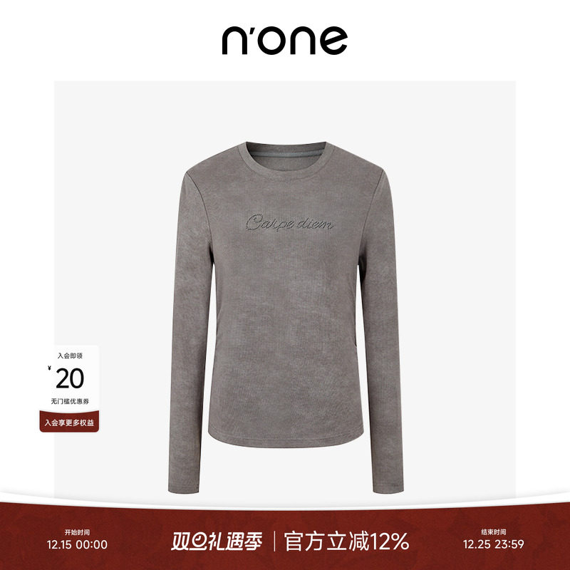 none经典圆领捏褶侧缝设计针织衫