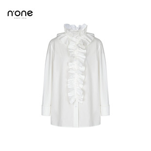 复古荷叶边高领白衬衫 法式 女2025冬季 甜美长袖 通勤衬衣 新款 none