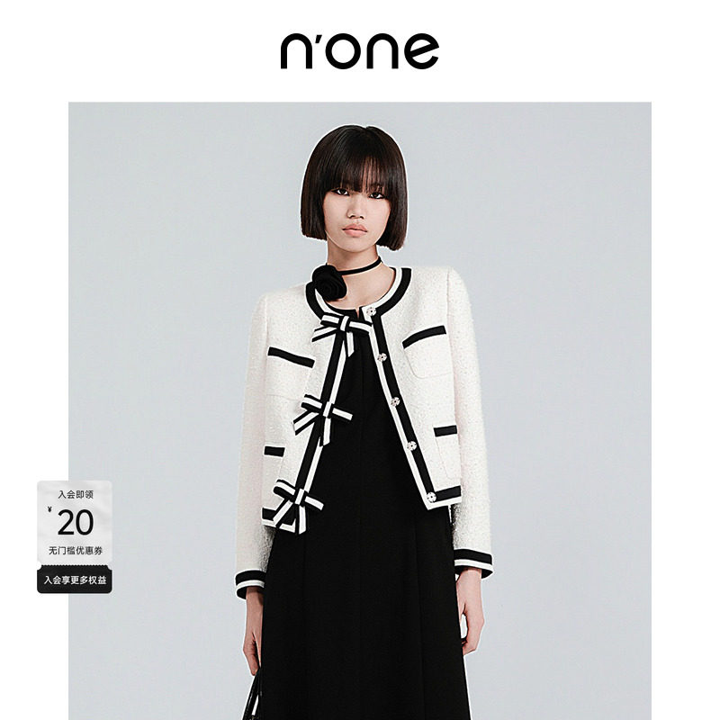 none圆领门襟蝴蝶结小香风外套