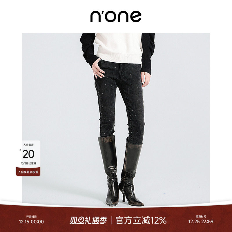 none烫钻工艺冬季新款牛仔裤